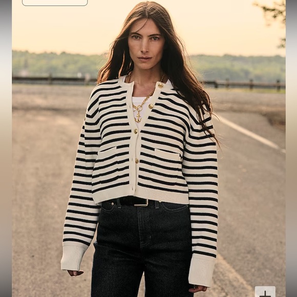 J.Crew New relaxed Emilie sweater lady jacket in stripe - Picture 2 of 8